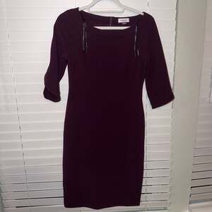 Calvin Klein Plum Purple 3/4 Sleeve Sheath Dress Size 4